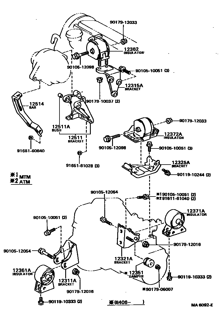 Toyota CAMRY Engine Mounting EPC diagram — MA6092E