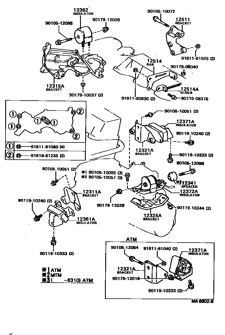 Toyota CAMRY Engine Mounting EPC diagram — MA6902B
