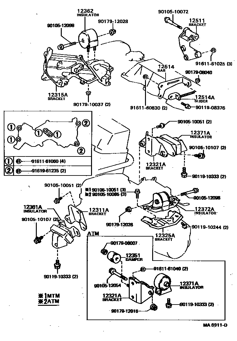 Toyota CAMRY Engine Mounting EPC diagram — MA6911D