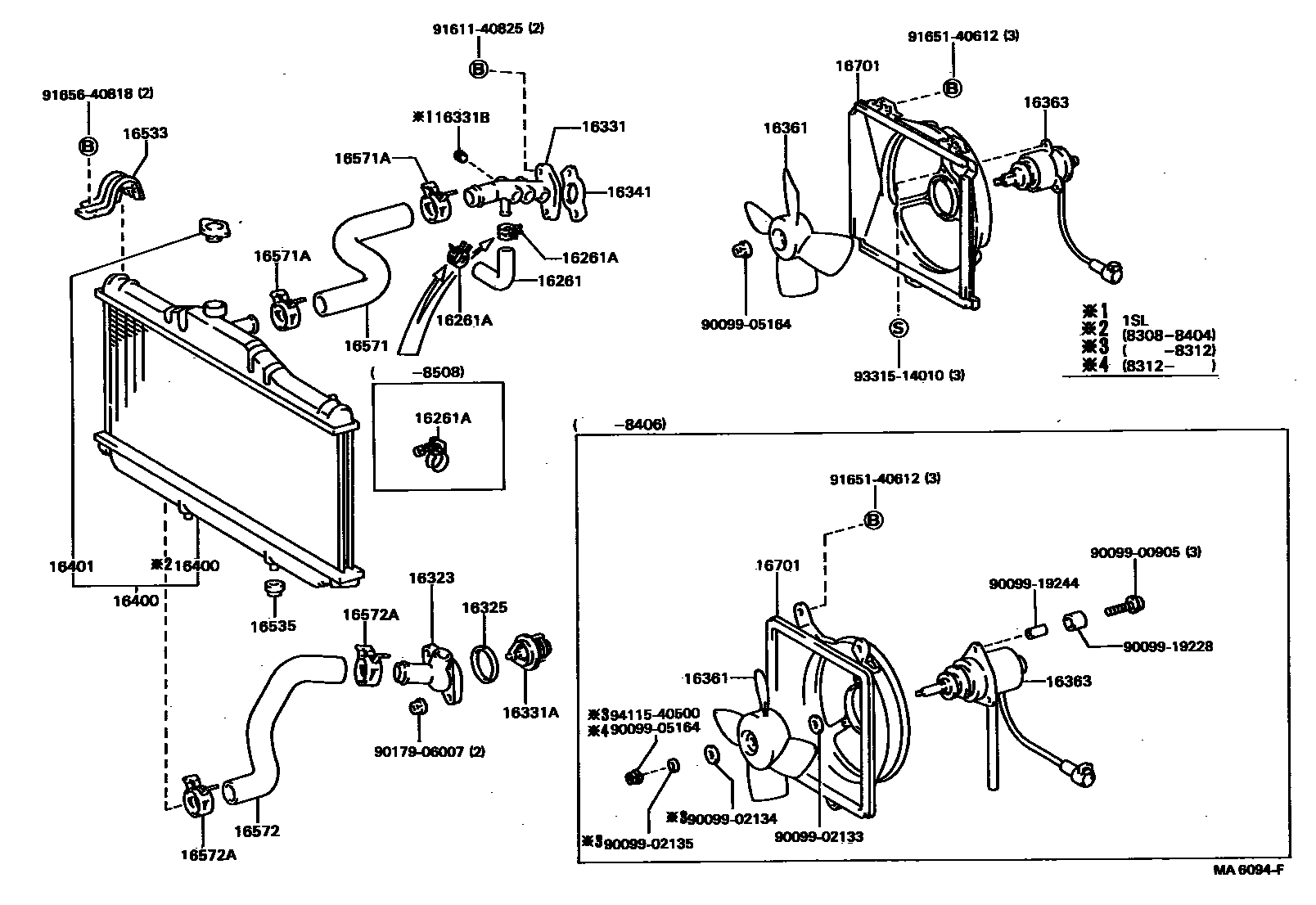 Toyota CAMRY RADIATOR & WATER OUTLET EPC diagram — MA6094F