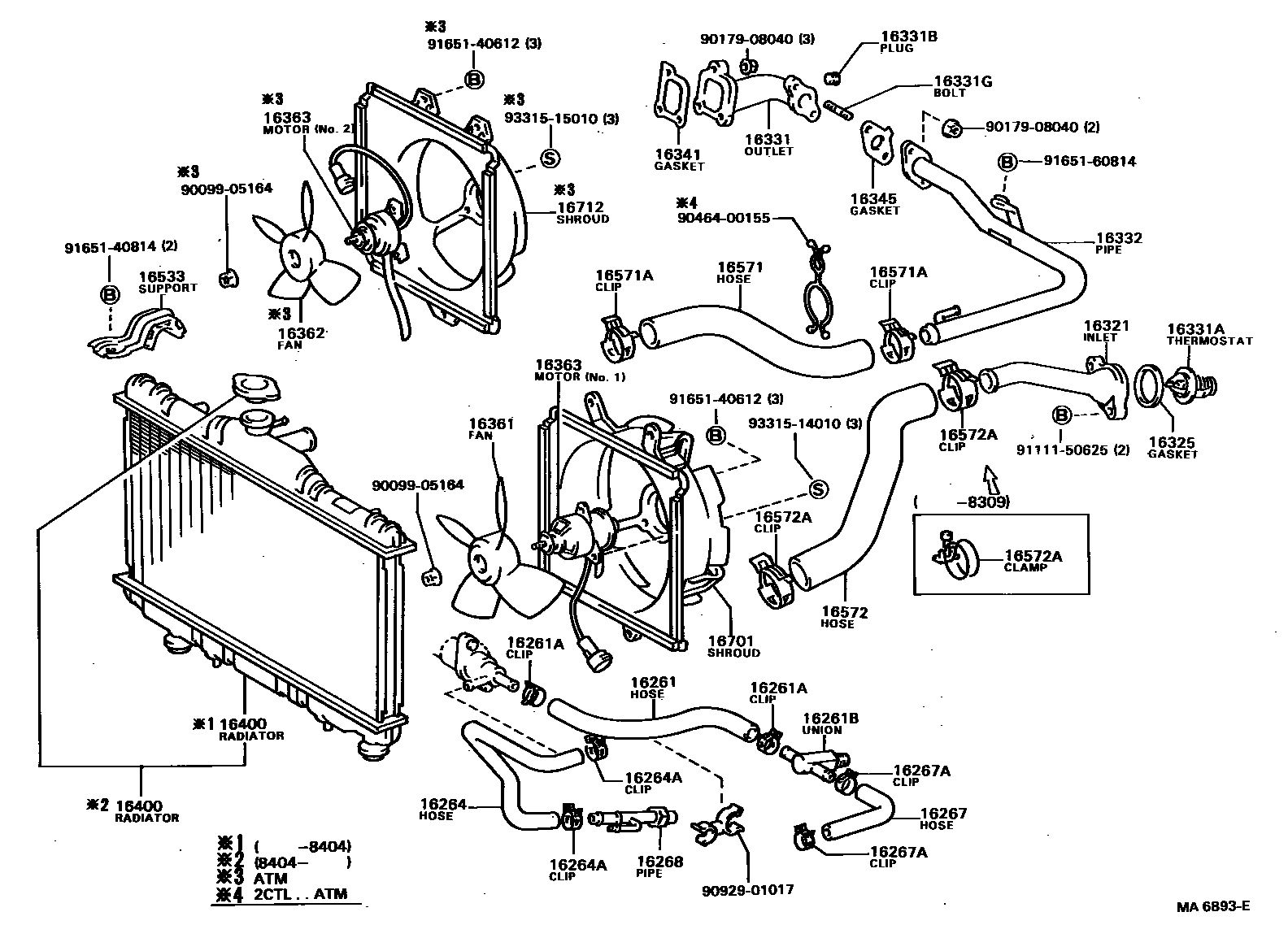 Toyota CAMRY RADIATOR & WATER OUTLET EPC diagram — MA6893E