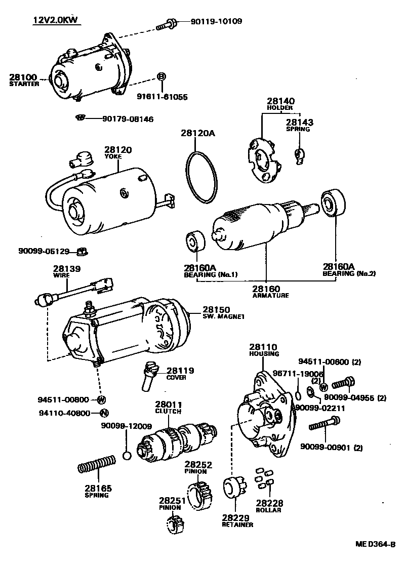 Toyota CAMRY 起动机 EPC diagram — MED364B