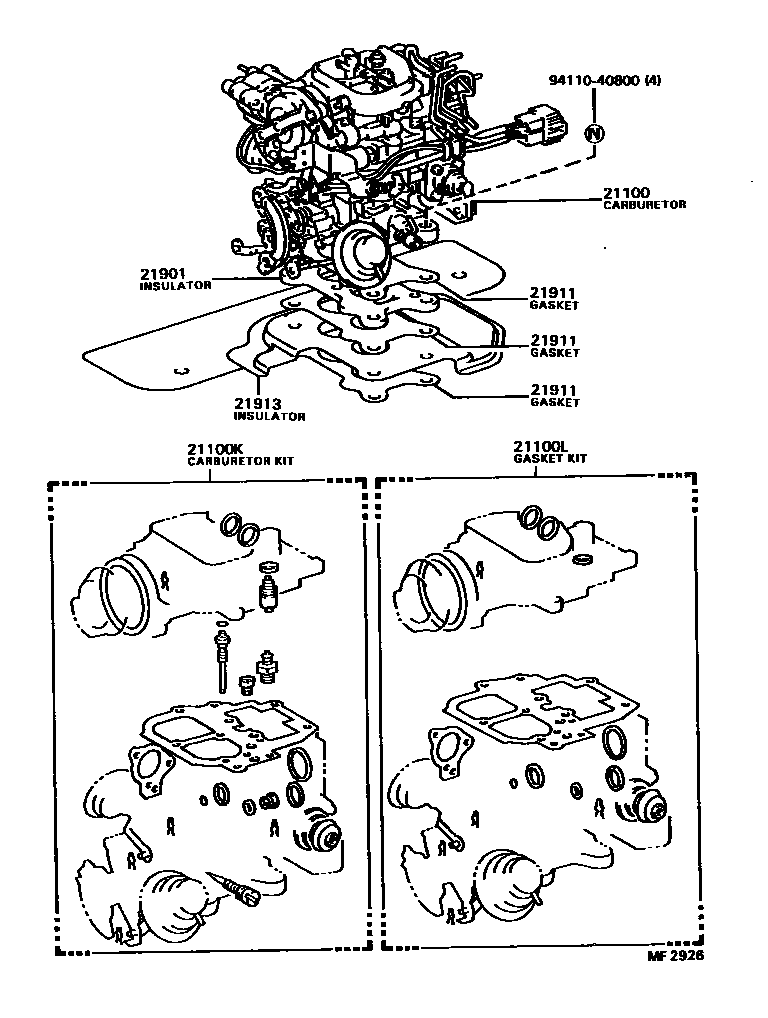 Toyota CAMRY carburetor assembly EPC diagram — MF2926
