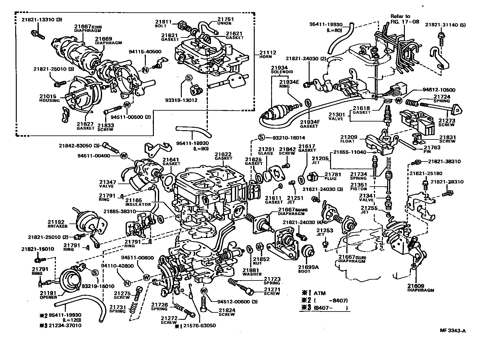 Toyota CAMRY 化油器 EPC diagram — MF3343A