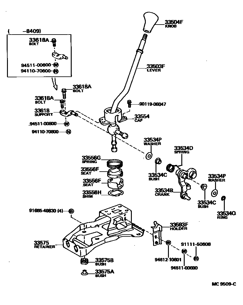 Toyota CAMRY Shift Lever & Retainer EPC diagram — MC9509C