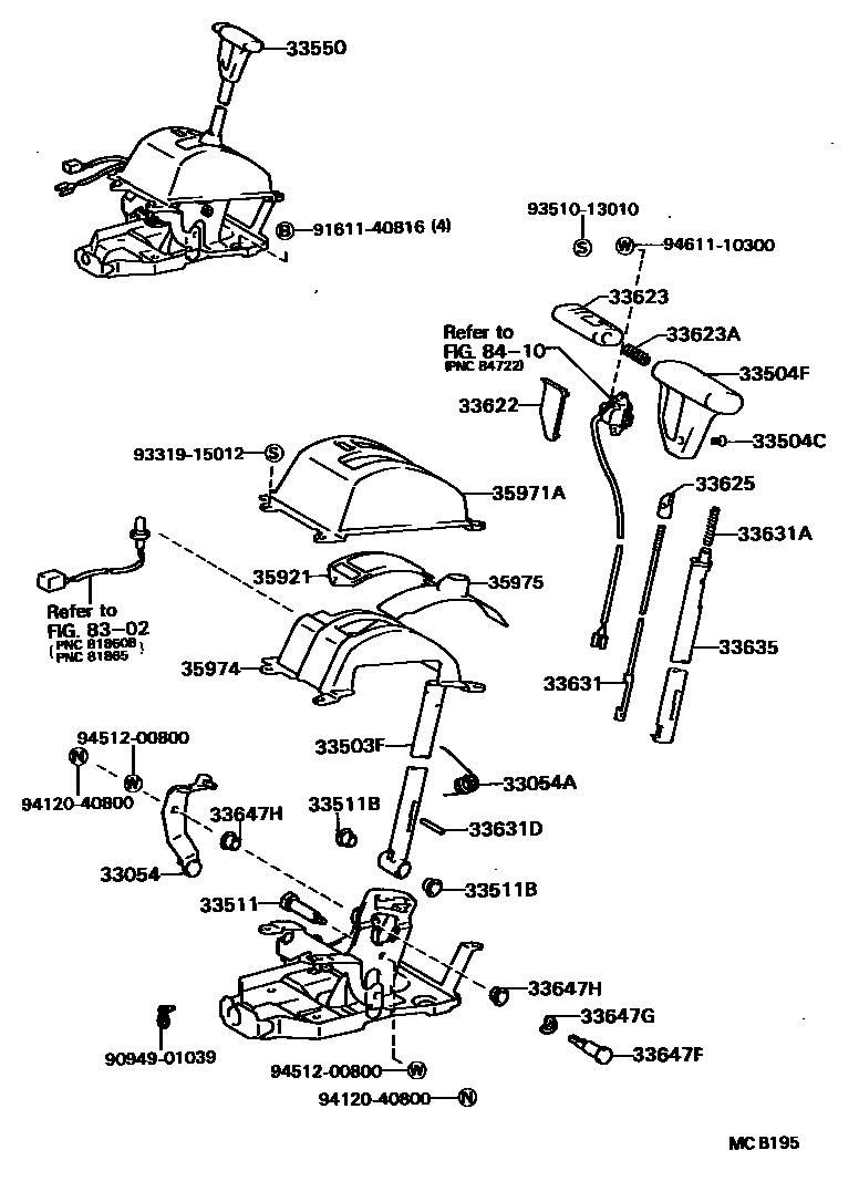 Toyota CAMRY Shift Lever & Retainer EPC diagram — MCB195