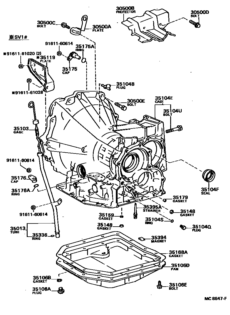 Toyota CAMRY 变速器壳和油底壳(ATM) EPC diagram — MC8647F