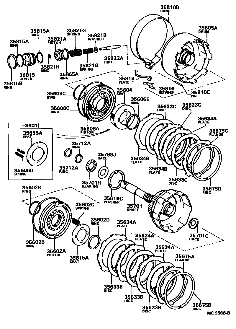 Toyota CAMRY 制动带和多片式离合器(ATM) EPC diagram — MC9568B