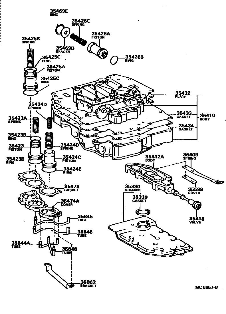 Toyota CAMRY 阀体和滤油网(ATM) EPC diagram — MC8657B