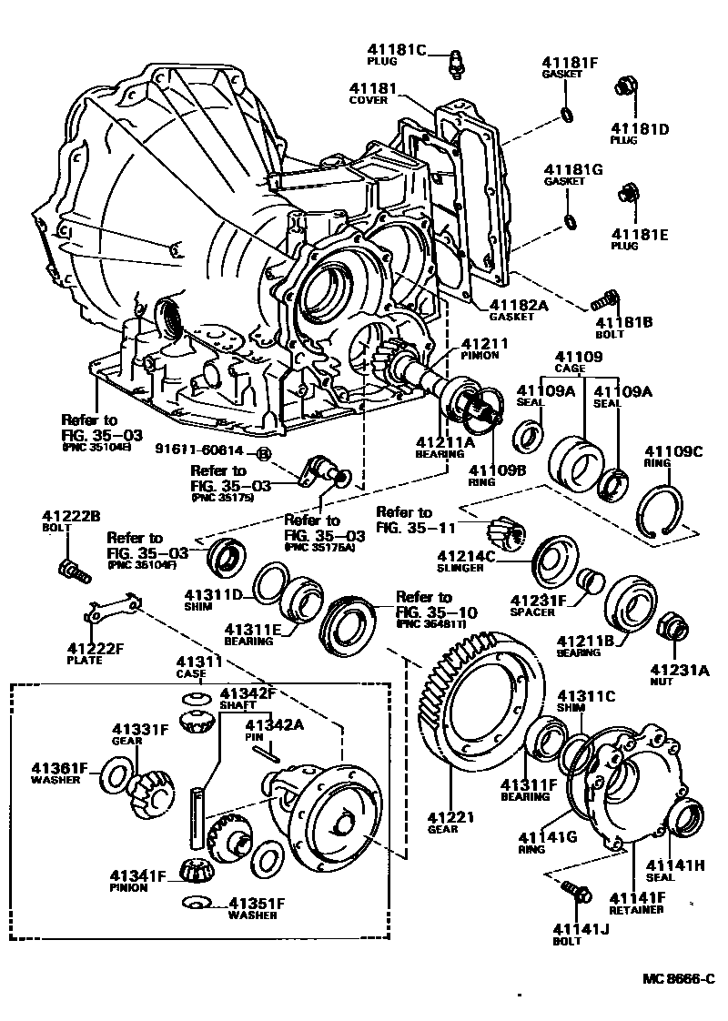 Toyota CAMRY 前桥壳和差速器 EPC diagram — MC8666C