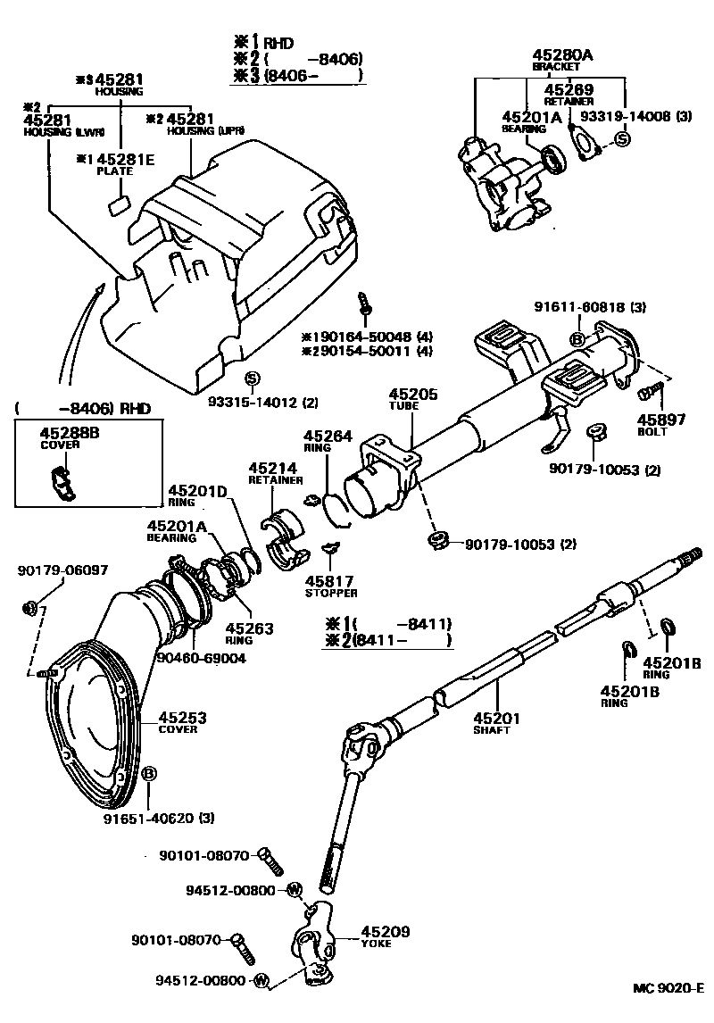 Toyota CAMRY Steering Column & Shaft EPC diagram — MC9020E