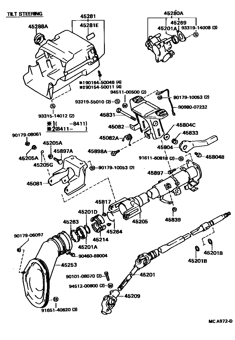 Toyota CAMRY Steering Column & Shaft EPC diagram — MCA972D