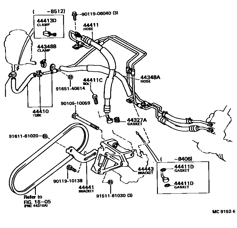 Toyota CAMRY 动力转向配管 EPC diagram — MC9152E