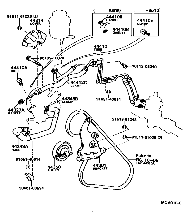 Toyota CAMRY 动力转向配管 EPC diagram — MCA010C
