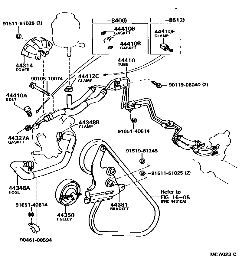 Toyota CAMRY 动力转向配管 EPC diagram — MCA023C