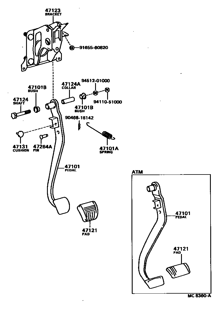 Toyota CAMRY Brake Pedal & Bracket EPC diagram — MC8360A