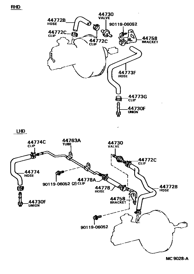 Toyota CAMRY 制动助力器和真空管 EPC diagram — MC9028A