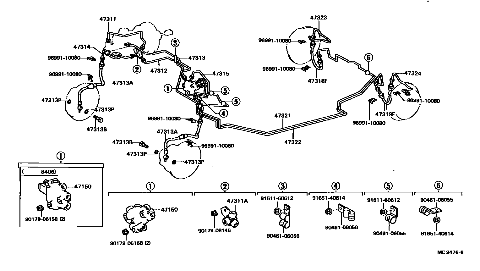 Toyota CAMRY 制动配管和卡箍 EPC diagram — MC9476B