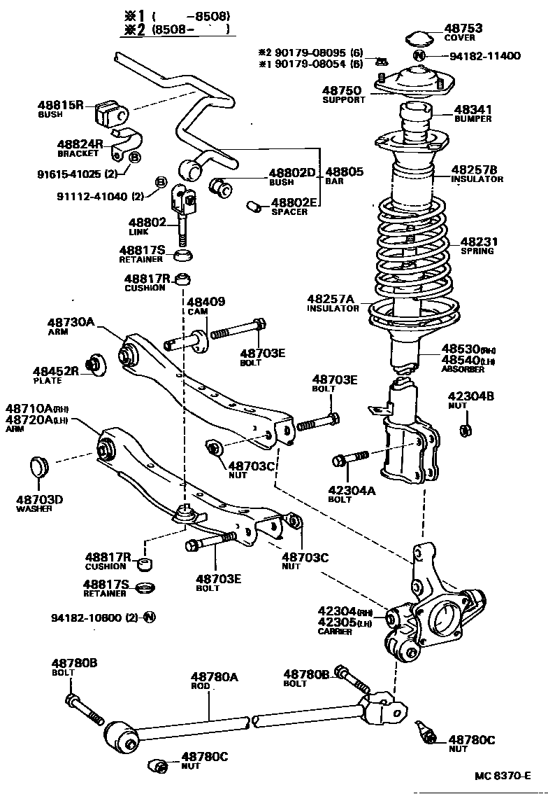 Toyota CAMRY Rear Spring & Shock Absorber EPC diagram — MC8370E