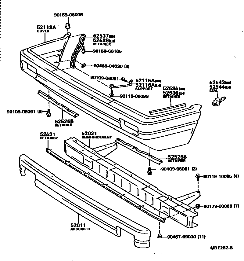 Toyota CAMRY 前保险杠及附件 EPC diagram — MBE282B