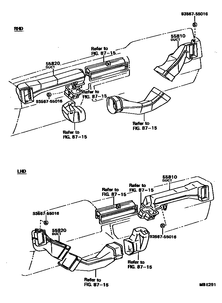 Toyota CAMRY 前围板通风装置 EPC diagram — MBE291