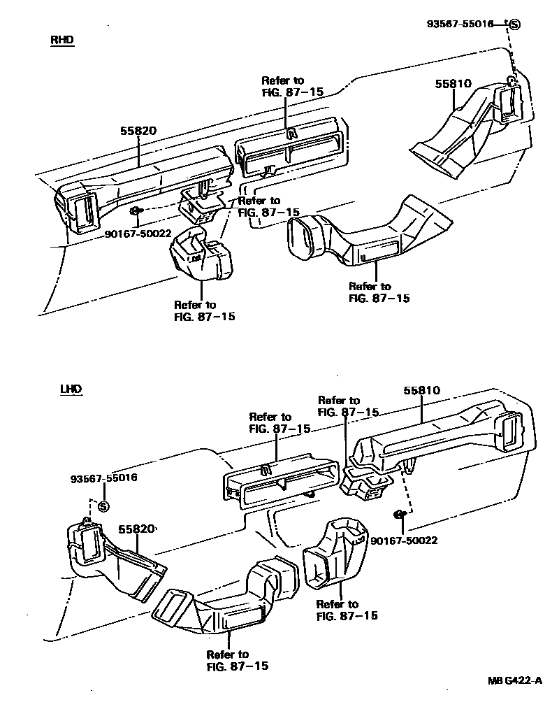 Toyota CAMRY 前围板通风装置 EPC diagram — MBG422A