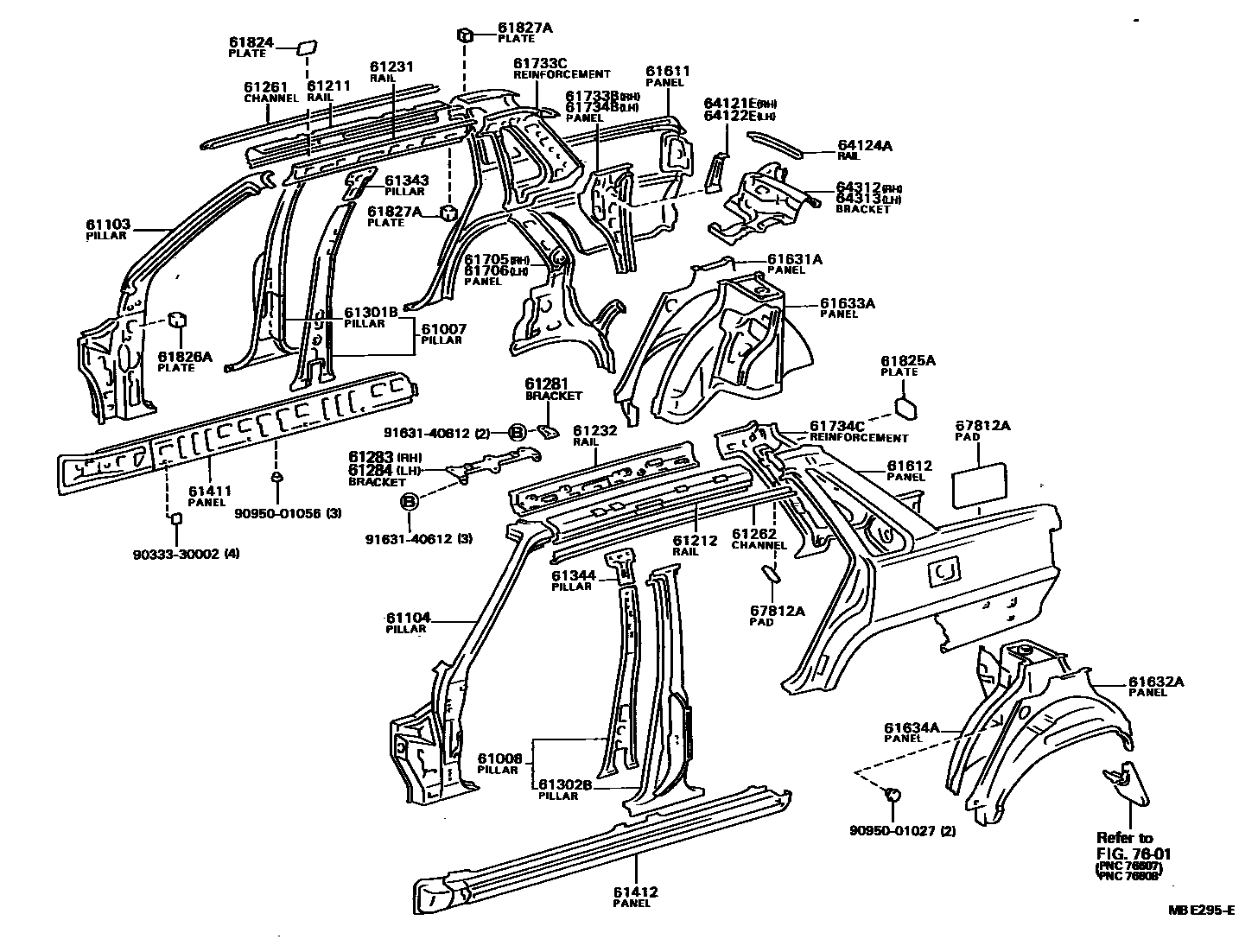 Toyota CAMRY 侧梁 EPC diagram — MBE295E