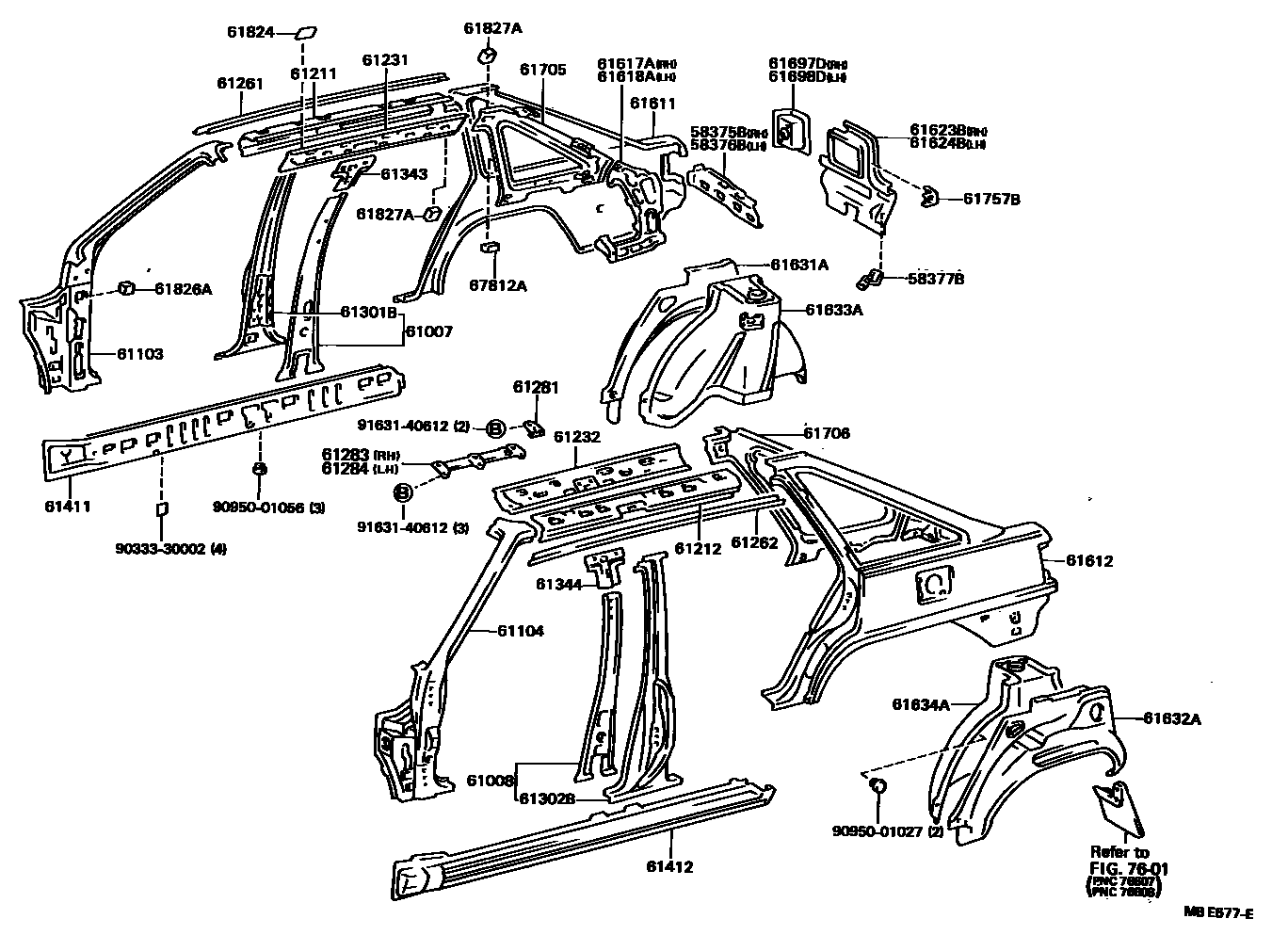 Toyota CAMRY 侧梁 EPC diagram — MBE677E