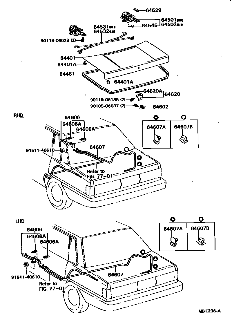 Toyota CAMRY 行李箱门和行李箱锁 EPC diagram — MBE296A