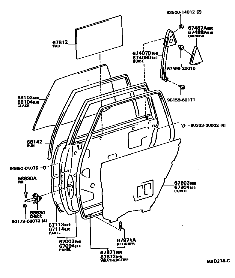 Toyota CAMRY 后门板和后门玻璃 EPC diagram — MBD278C
