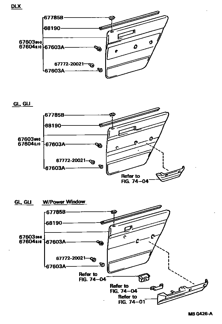 Toyota CAMRY 后门板和后门玻璃 EPC diagram — MBG426A