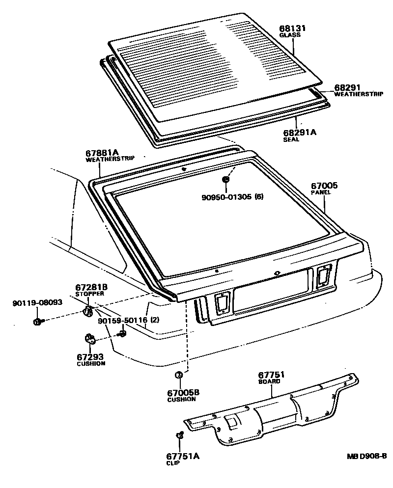 Toyota CAMRY 背门板和背门玻璃 EPC diagram — MBD908B