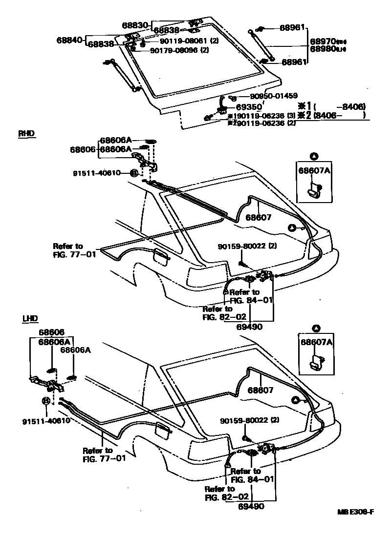 Toyota CAMRY 背门锁和背门把手 EPC diagram — MBE308F