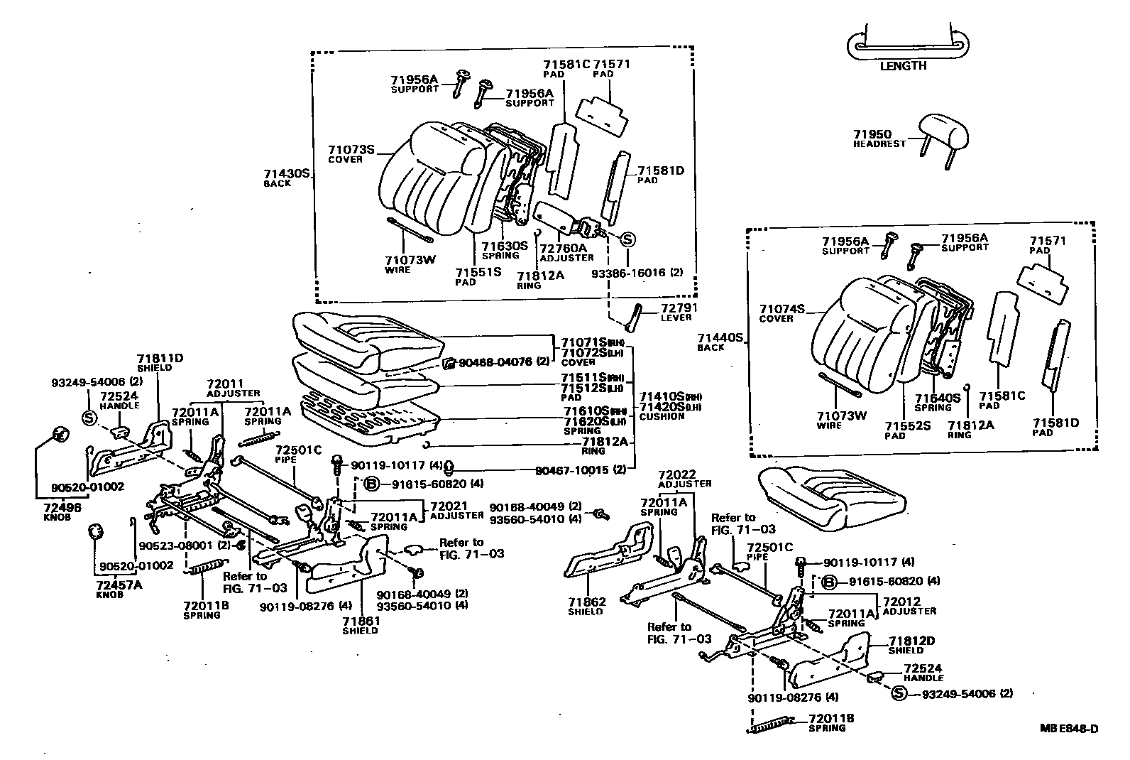 Toyota CAMRY 前排座椅和座椅滑轨 EPC diagram — MBE848D