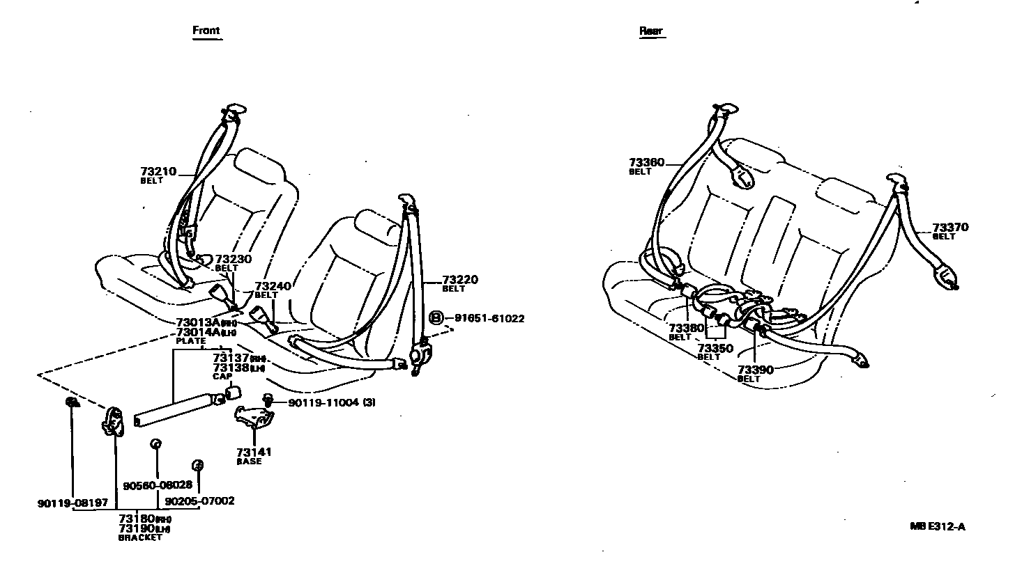 Toyota CAMRY 安全带和儿童保护座椅 EPC diagram — MBE312A