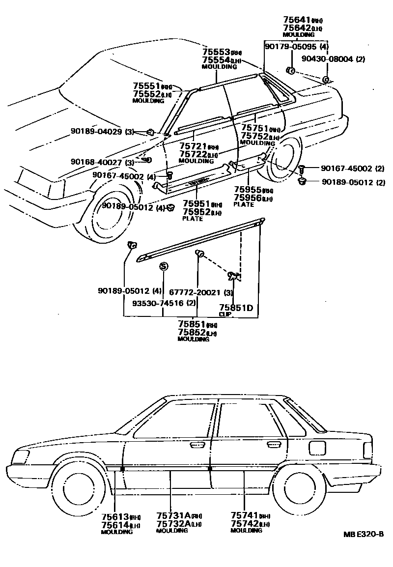 Toyota CAMRY 侧防护条 EPC diagram — MBE320B