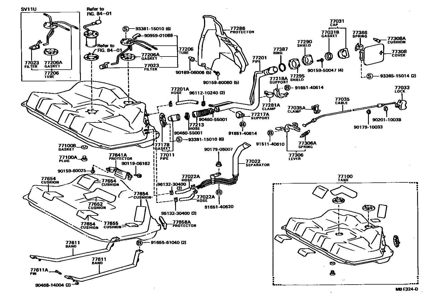 Toyota CAMRY 燃油箱和燃油管 EPC diagram — MBE324D