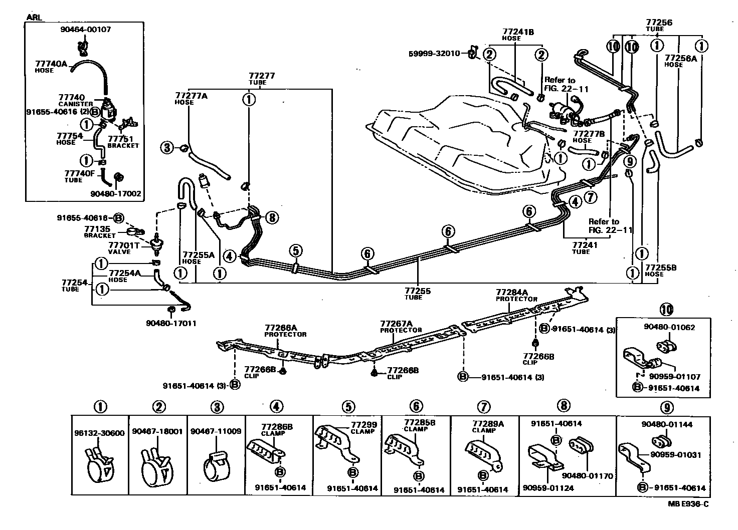 Toyota CAMRY 燃油箱和燃油管 EPC diagram — MBE936C