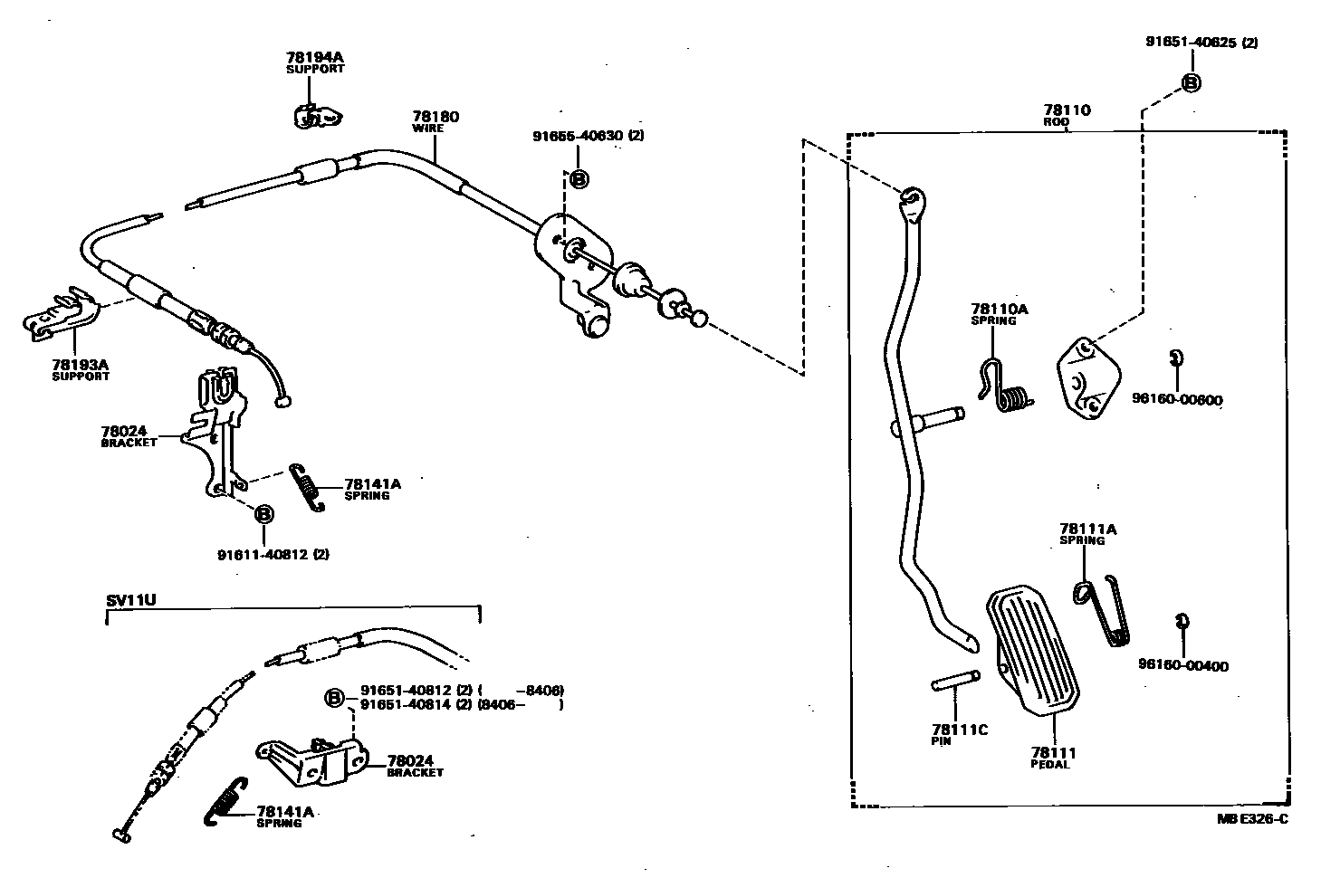 Toyota CAMRY accelerator pedal connecting rod EPC diagram — MBE326C