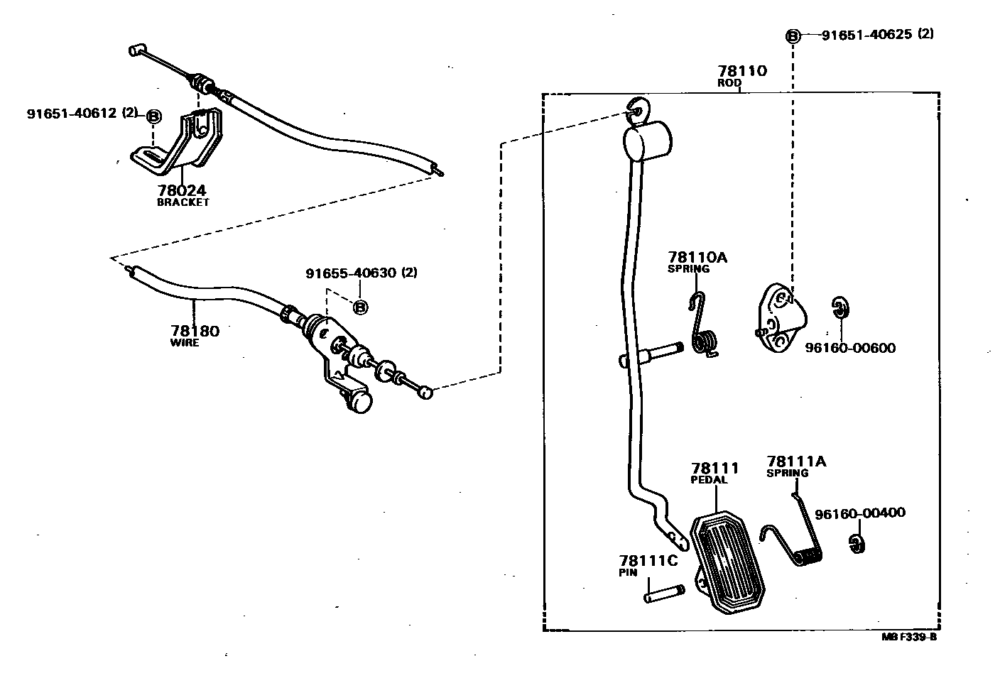Toyota CAMRY accelerator pedal connecting rod EPC diagram — MBF339B