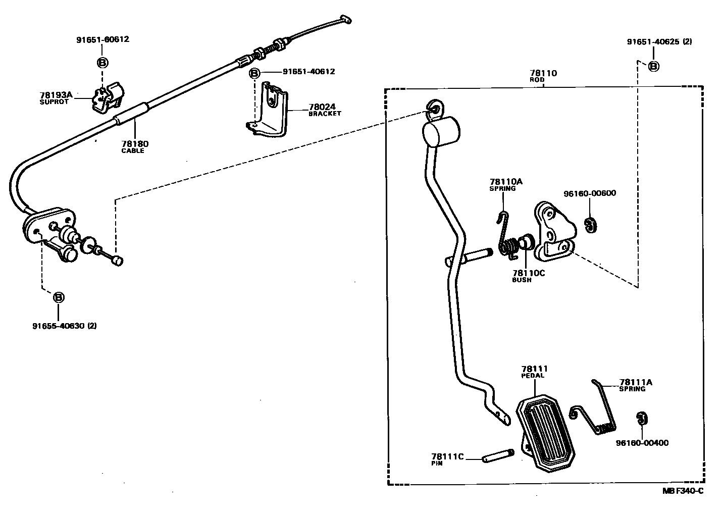 Toyota CAMRY accelerator pedal connecting rod EPC diagram — MBF340C