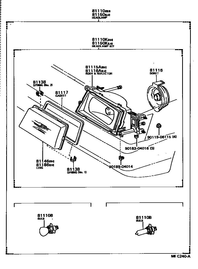 Toyota CAMRY Headlamp EPC diagram — MEC240A