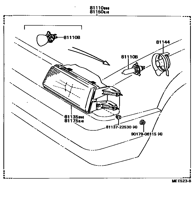 Toyota CAMRY Headlamp EPC diagram — MEE523B