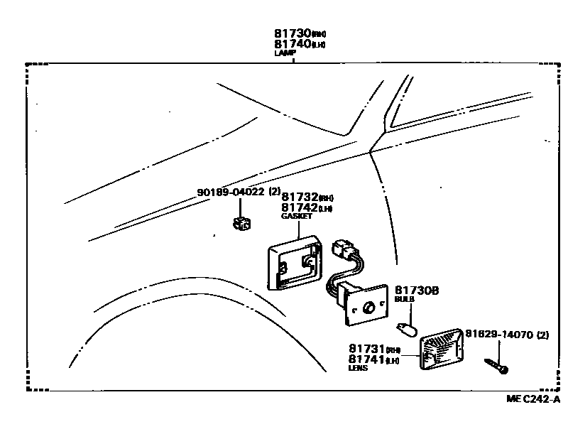 Toyota CAMRY Side Turn Signal & Outer Mirror Lamp EPC diagram — MEC242A