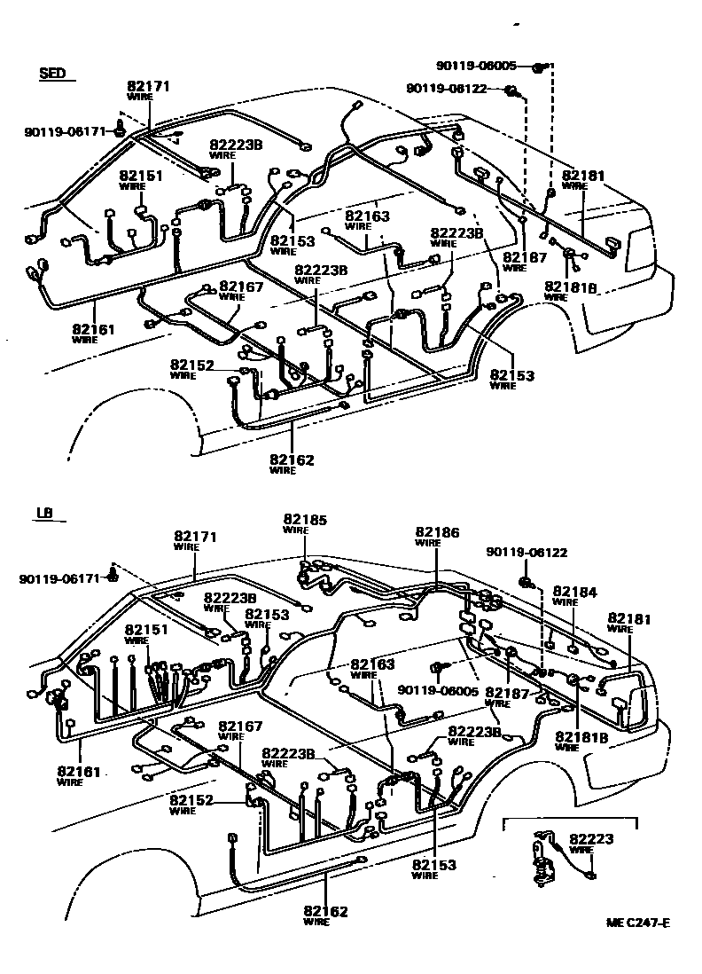 Toyota CAMRY 线束和卡夹 EPC diagram — MEC247E