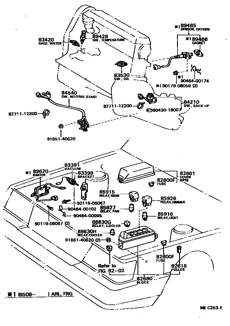 Toyota CAMRY 开关和继电器和ECU EPC diagram — MEC253E