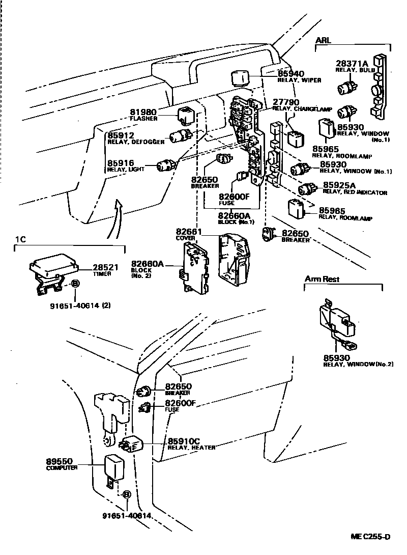 Toyota CAMRY 开关和继电器和ECU EPC diagram — MEC255D