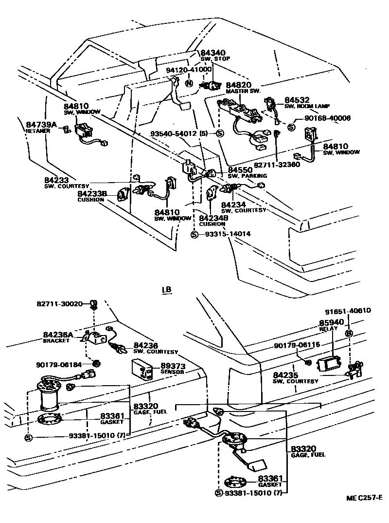 Toyota CAMRY 开关和继电器和ECU EPC diagram — MEC257E