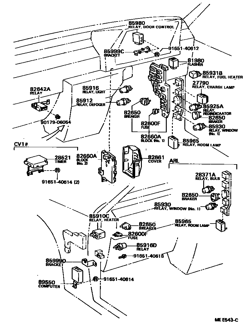 Toyota CAMRY 开关和继电器和ECU EPC diagram — MEE543C