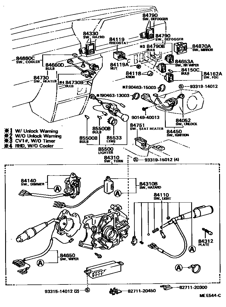 Toyota CAMRY 开关和继电器和ECU EPC diagram — MEE544C